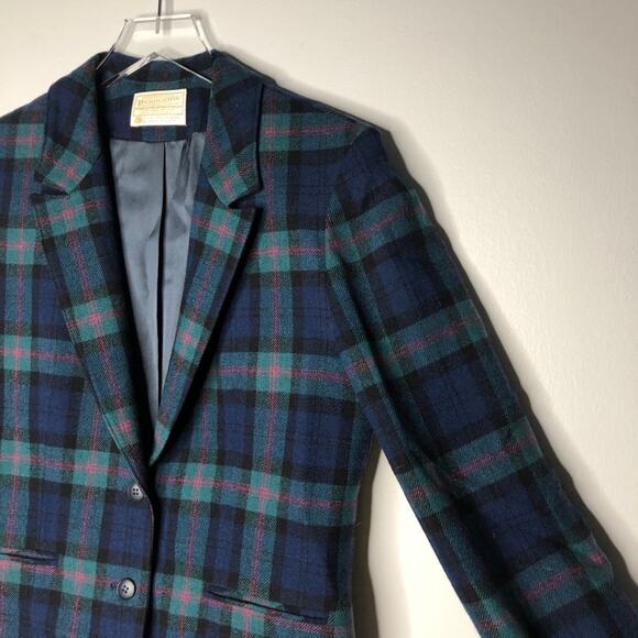 Pendleton Tartan Plaid Wool Blazer Vintage Green - Picture 3 of 8